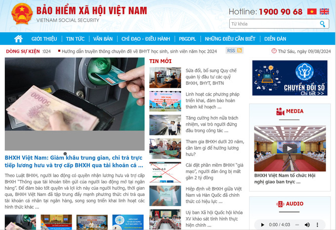 Trang web chính thức của BHXH Việt Nam. Ảnh chụp màn hình