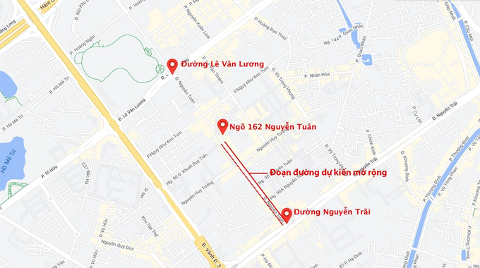 Vị trí đường Nguyễn Tuân được mở rộng. Ảnh: Google Map