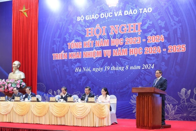 Thủ tướng Phạm Minh Chính dự Hội nghị Tổng kết năm học 2023-2024, triển khai nhiệm vụ năm học 2024-2025. (Ảnh: Trần Hải).