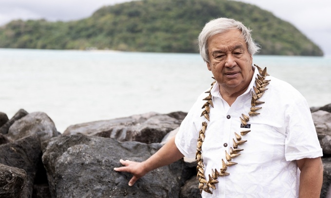 Tổng thư ký LHQ Antonio Guterres tại Samoa ngày 22/8. Ảnh: AFP