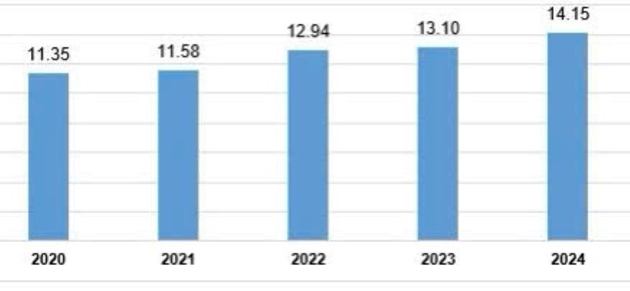 Vốn đầu tư trực tiếp nước ngoài thực hiện 8 tháng các năm 2020-2024 (tỷ USD). Ảnh: Internet