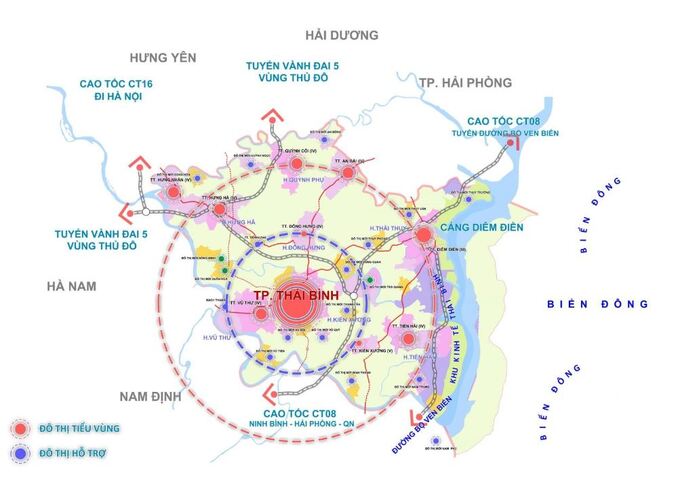 Cấu trúc quy hoạch không gian kinh tế - xã hội của tỉnh Thái Bình. Ảnh: Internet