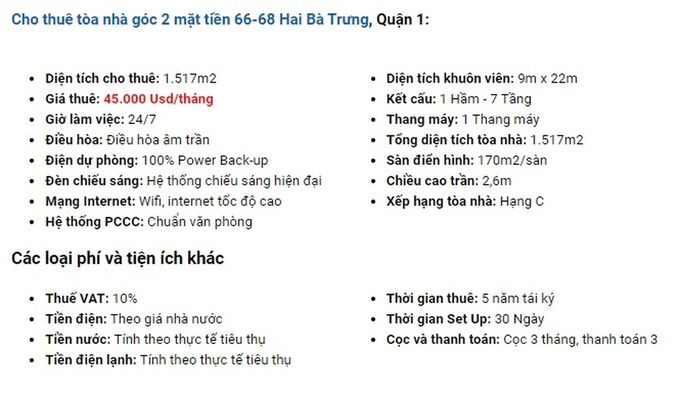 Thông tin cho thuê mặt bằng của Công ty Thái Công. Ảnh: Internet