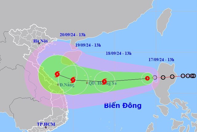 Dự báo vị trí và đường đi của áp thấp nhiệt đới.