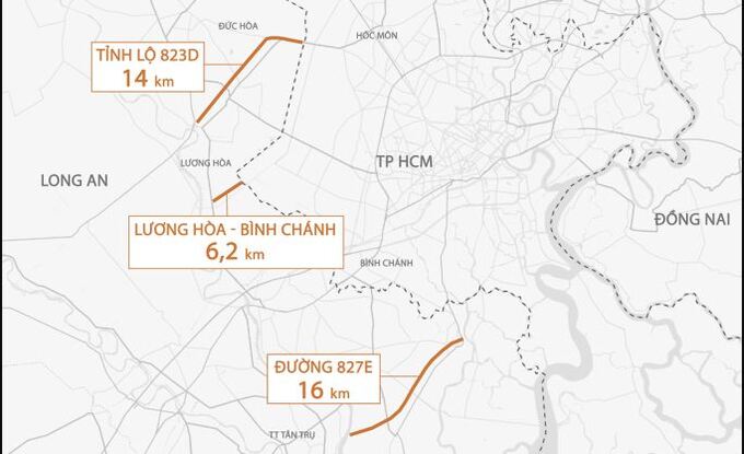 Vị trí tuyến đường tỉnh 823D kết nối Long An và TP. HCM. Ảnh: Internet