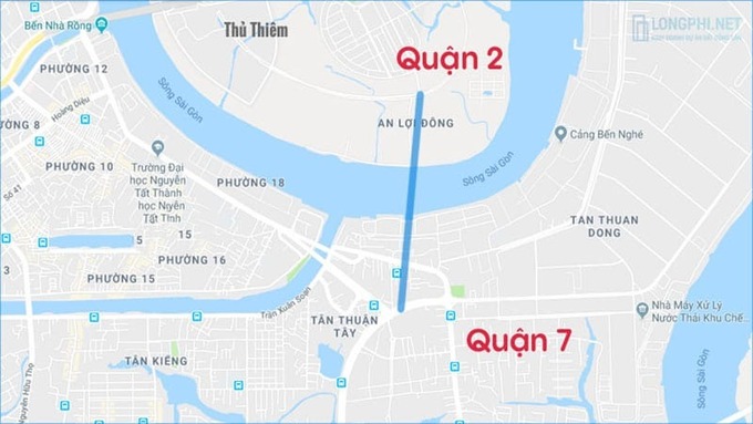 Vị trí xây cầu Thủ Thiêm 4. Ảnh: Google Map