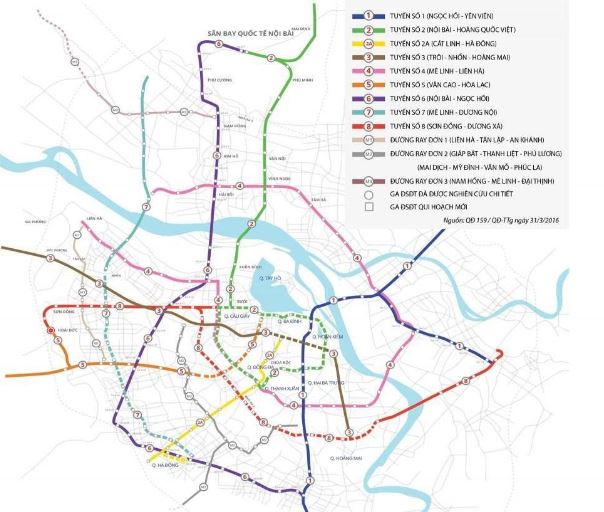 Sơ đồ các tuyến đường sắt đô thị tại Hà Nội. Ảnh chụp màn hình