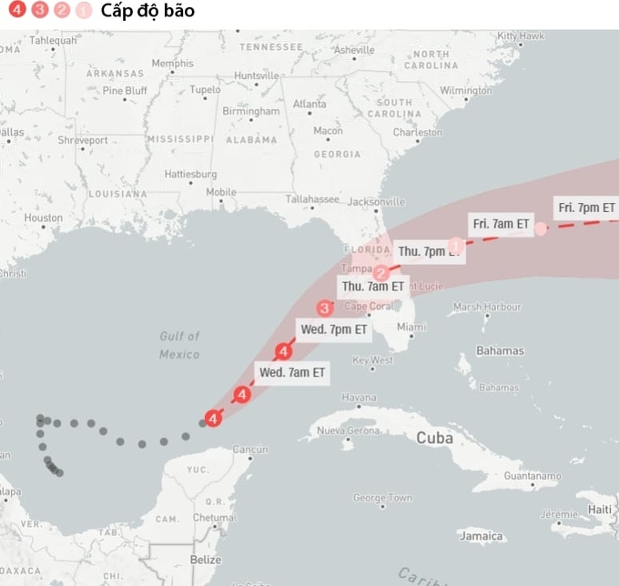 Dự báo đường đi của bão Milton. Đồ họa: CNN