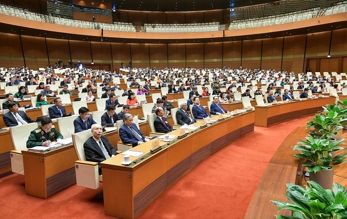 Lãnh đạo, nguyên lãnh đạo Đảng, Nhà nước, Quốc hội, Chính phủ và đại biểu, đại biểu Quốc hội tham dự phiên khai mạc. Ảnh: Quochoi