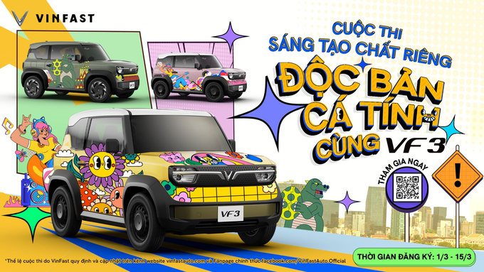 Cuộc thi “Sáng tạo chất riêng, độc bản cá tính” chính thức mở cổng đăng ký để nhận thông tin từ các chủ xe VF 3 từ ngày 01/03/2025 đến hết ngày 15/03/2025.