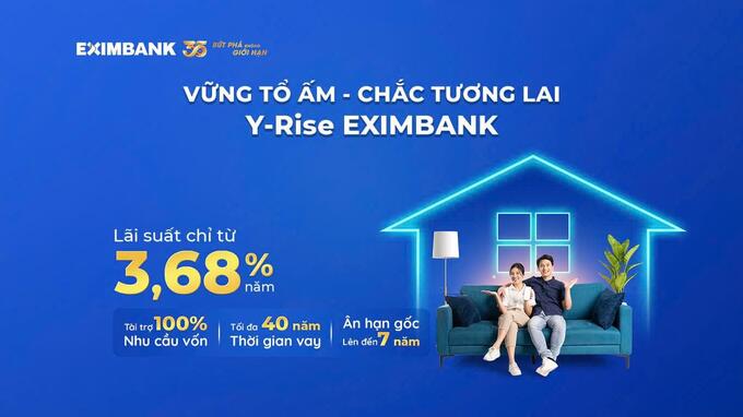 Gói vay Y-Rise Eximbank cho người trẻ với lại suất ưu đãi chỉ từ 3,68%/năm.