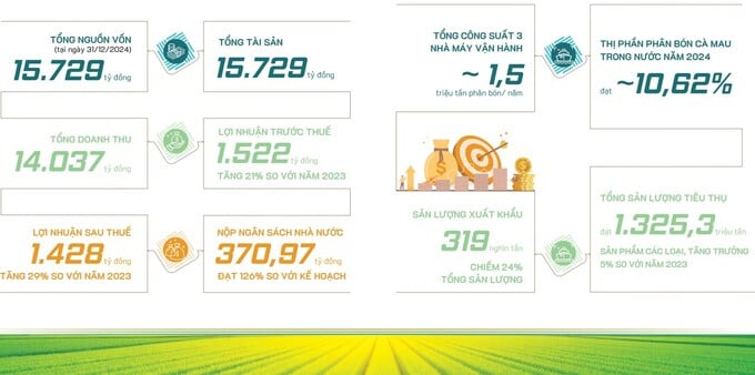 Kết quả nổi bật năm 2024 (chỉ tiêu tài chính hợp nhất) của Đạm Cà Mau.