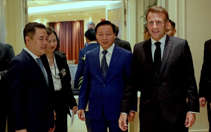 Tổng thống Pháp Emmanuel Macron và Phó Thủ tướng Trần Hồng Hà tại cuộc làm việc - Ảnh: VGP/Minh Khôi