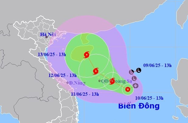 Dự báo vị trí và đường đi của áp thấp nhiệt đới.