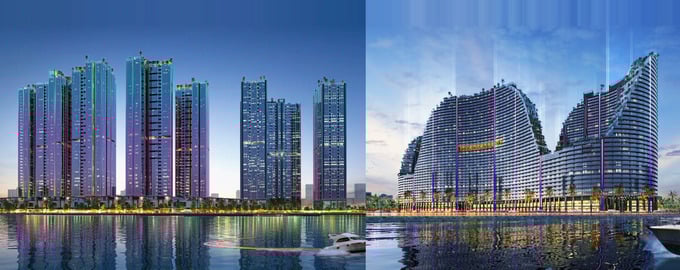 Cả hai dự án Sunshine Sky City (trái) và Noble Crystal Riverside (phải) đang được Sunshine Group triển khai tại khu Nam TP.HCM, sau khi được khơi thông pháp lý với tổng quy mô 21 toà tháp, lên gần 1.150.00 m2 sàn xây dựng cùng hơn 6.500 sản phẩm cao cấp ước tính sẽ mang lại tổng doanh thu hơn 50.000 tỷ đồng cho Tập đoàn, đóng góp lớn vào ngân sách Nhà nước và góp phần tăng trưởng GDP cho TP.HCM nói riêng và cả nước nói chung.