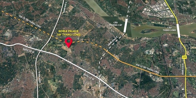 Nằm ngay sát đại lộ Tây Thăng Long, dự án Noble Palace Tay Thang Long của Sunshine Group là một trong những dự án được hưởng lợi nhiều nhất với thời gian di chuyển từ dự án đến Tây Hồ chỉ còn 15 phút
