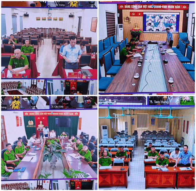 Hội nghị được tổ chức trực tiếp kết hợp trực tuyến từ điểm cầu trung tâm Công an Thành phố đến các điểm cầu Công an xã, phường. Ảnh: Trọng Nghĩa