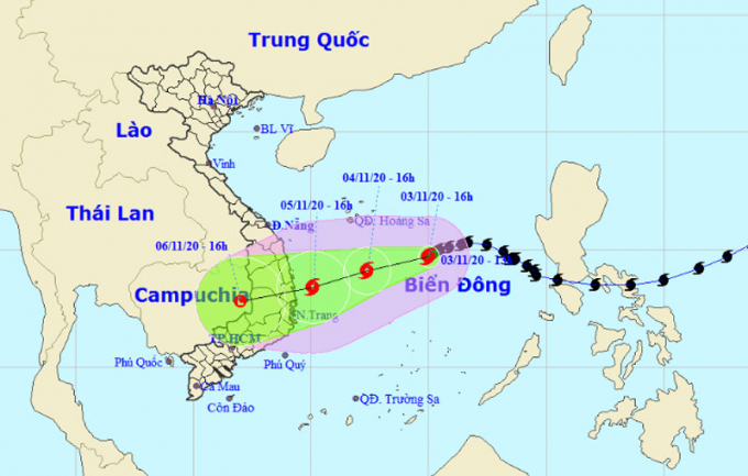 Hướng di chuyển của báo số 10