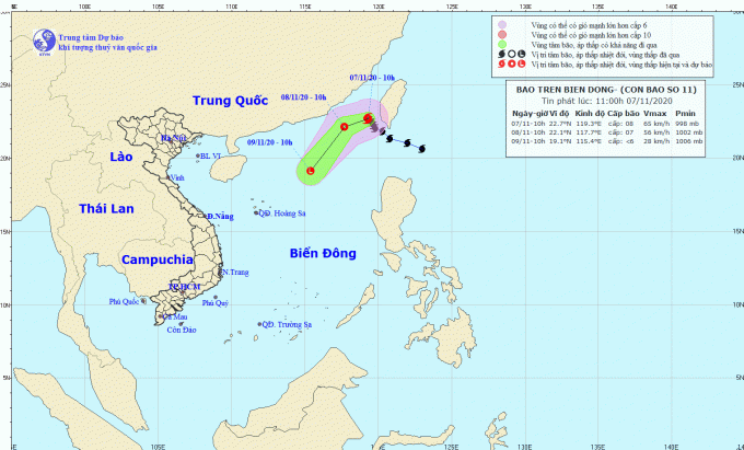 Bão số 11 trên biển Đông suy yếu thành vùng áp thấp khi vào quần đào Hoàng Sa