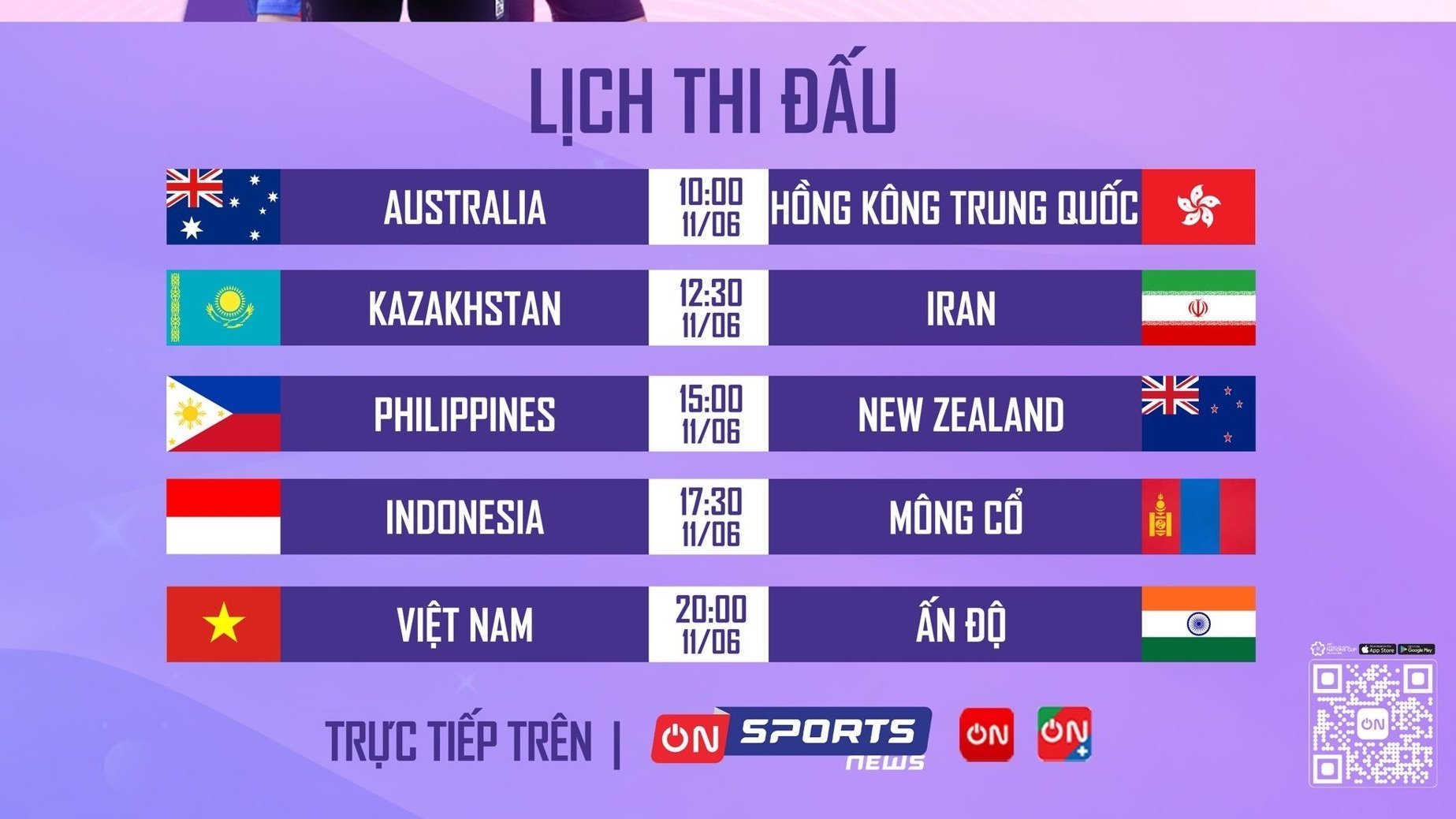Lịch phát sóng trực tiếp giải bóng chuyền nữ AVC Nations Cup 2025 ngày 11/6