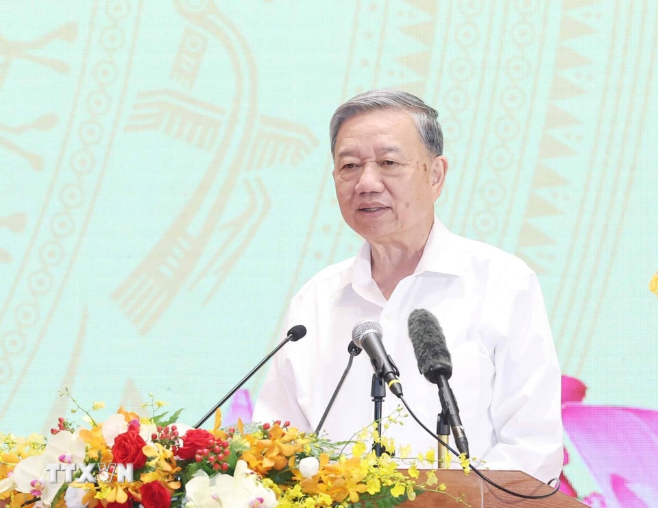 Tổng Bí thư Tô Lâm, Bí thư Quân ủy Trung ương phát biểu. (Ảnh: Thống Nhất/TTXVN)