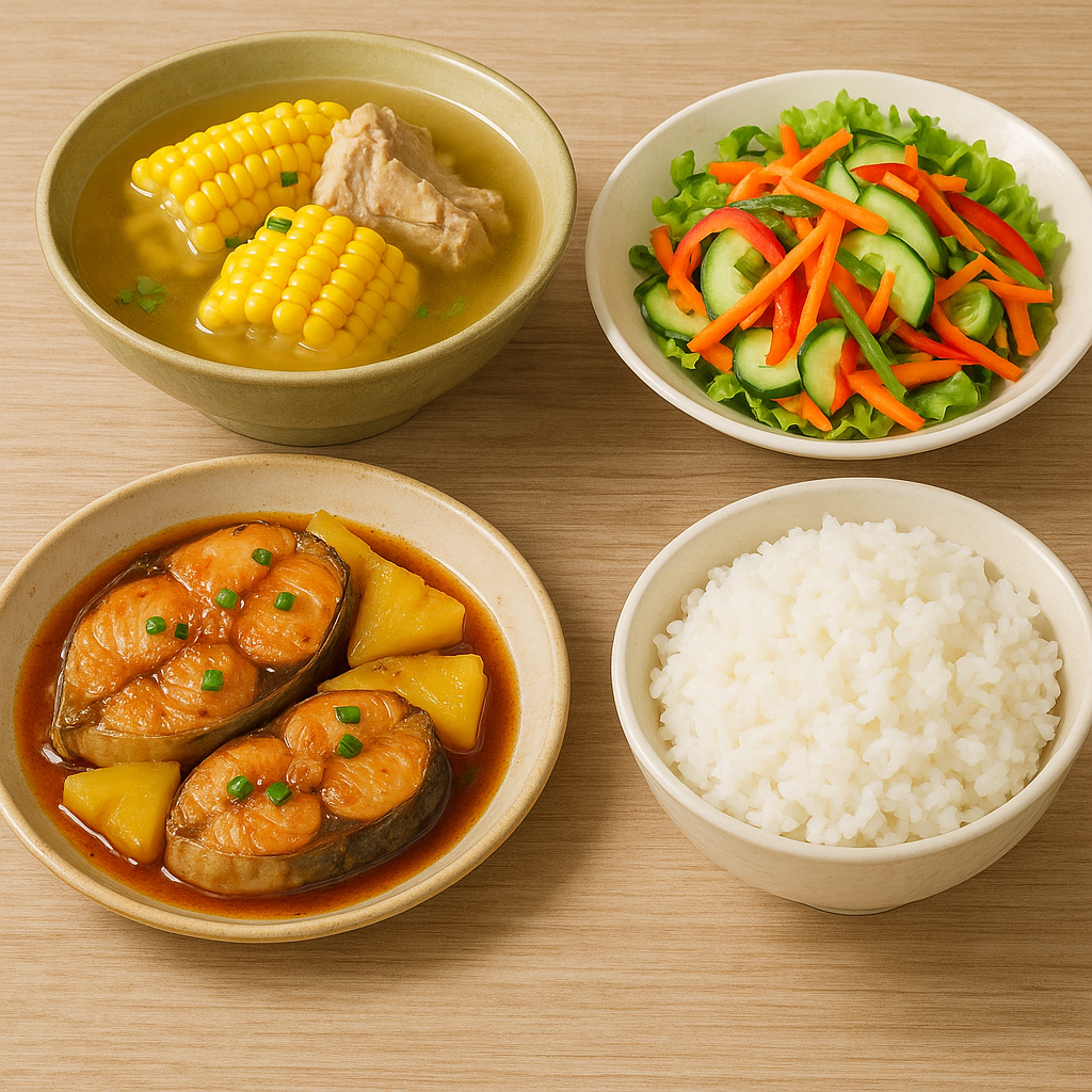 Bữa cơm tối 120.000 đồng: Cá thu kho thơm, salad ngũ sắc, canh ngô nấu sườn