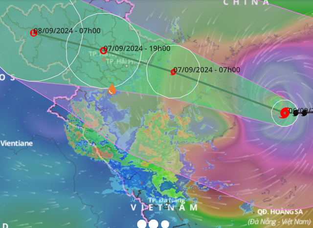  Dự báo vị trí và hướng di chuyển của bão số 3. Nguồn: Hệ thống giám sát thiên tai