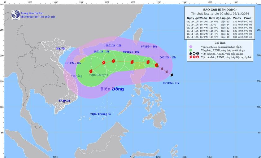  Hướng di chuyển của bão Yinxing. Ảnh: nchmf.