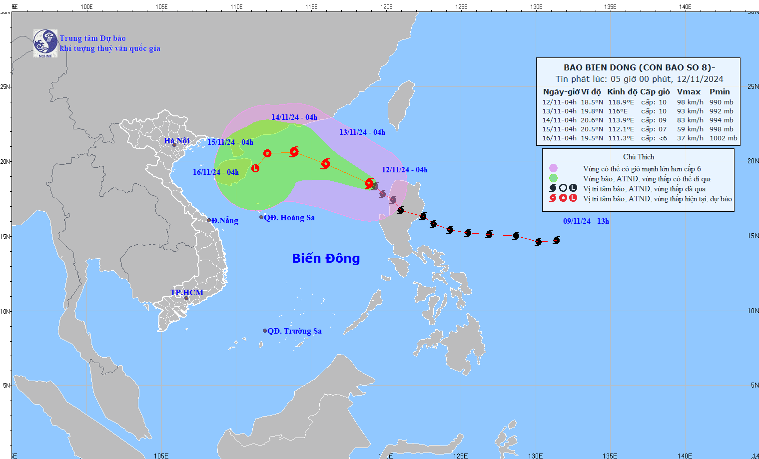  Sáng nay bão số 8 đã vào Biển Đông.