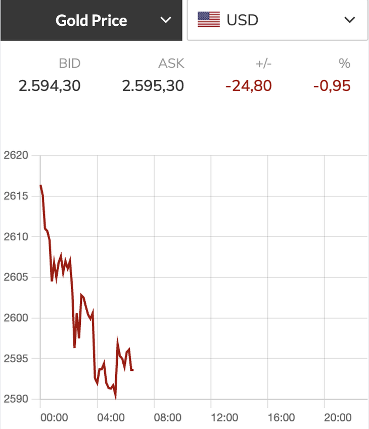  Giá vàng thế giới có lúc xuyên thủng ngưỡng 2.600 USD/ounce - Ảnh chụp màn hình