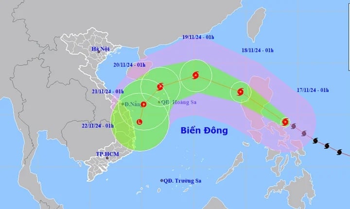  Sơ đồ dự báo đường đi của bão Man-yi. (Ảnh: NCHMF)