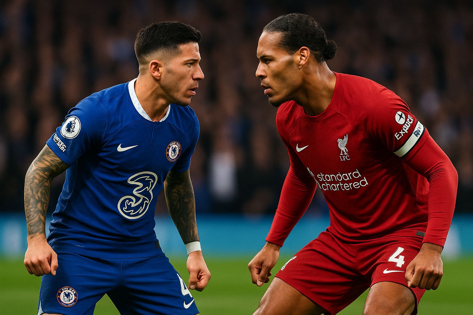 Chelsea (áo xanh) giành chiến thắng quý giá trước Liverpool. Ảnh minh họa: ChatGPT).