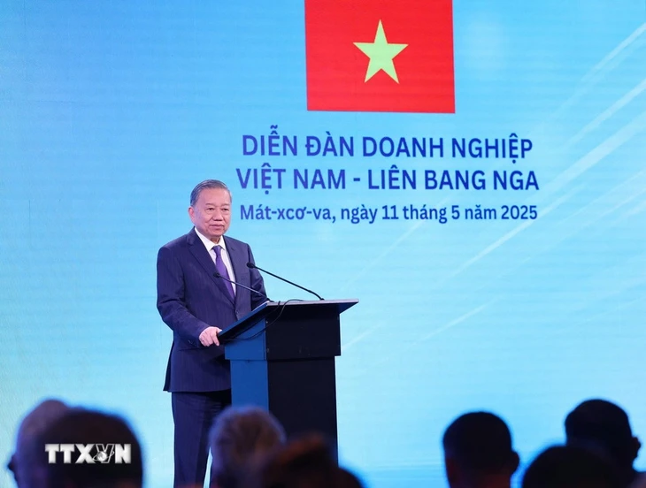 Tổng Bí thư Tô Lâm dự Diễn đàn doanh nghiệp Việt - Nga ngày 11-5 - Ảnh: TTXVN