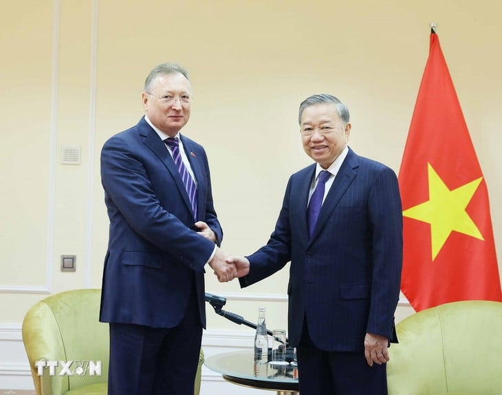 Tổng Bí thư Tô Lâm tiếp ông Kudryashov Sergei Ivanovich, tổng giám đốc Công ty cổ phần Zarubezhneft - Ảnh: TTXVN