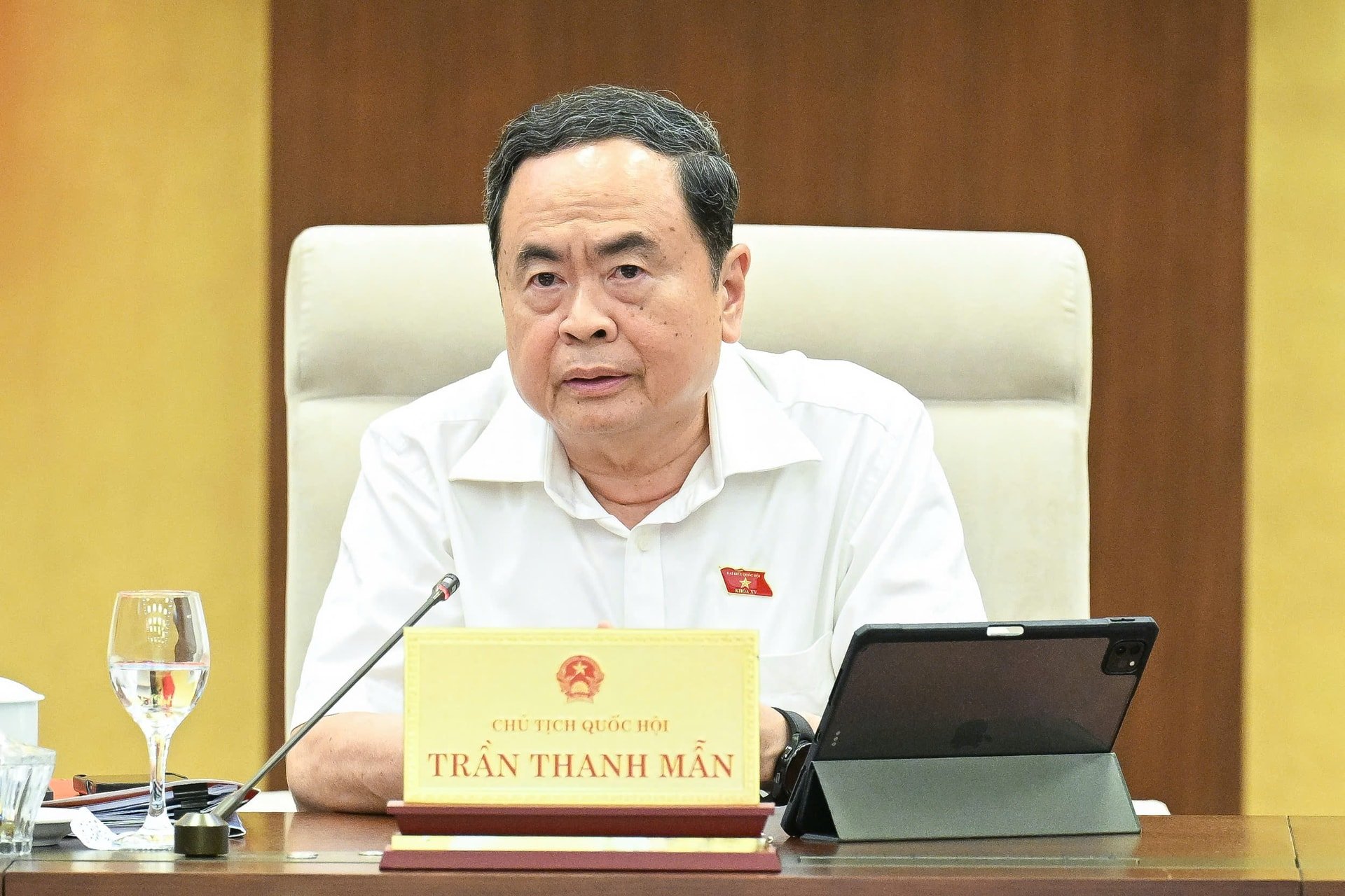 Chủ tịch Quốc hội Trần Thanh Mẫn phát biểu tại phiên họp. Ảnh: media.quochoi.vn