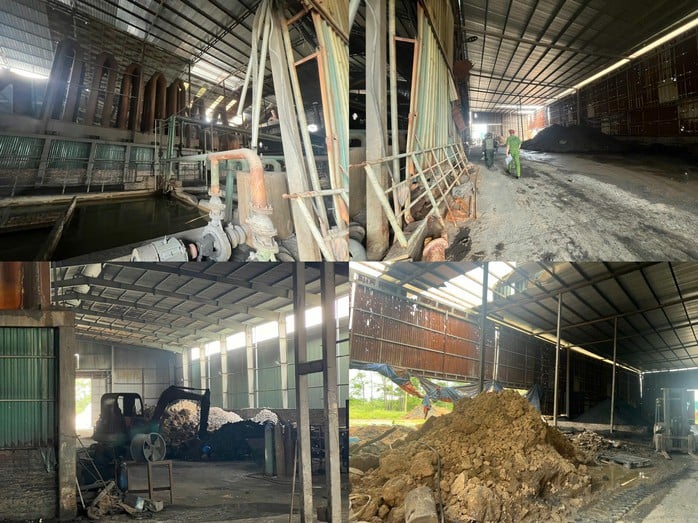 Bên trong xưởng sản xuất kim loại không phép, nơi phát sinh chất thải nguy hại được các đối tượng chôn lấp ra môi trường. Ảnh: Công an cung cấp