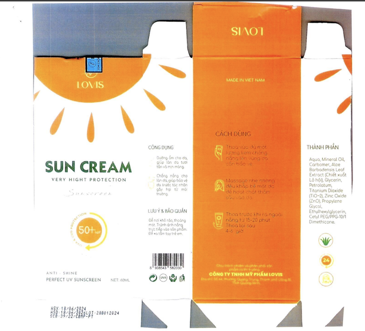  Kem chống nắng Sun Cream bị thu hồi - Ảnh: Cục Quản lý dược