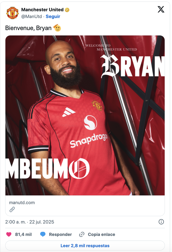 Trang chủ Man United đăng tải thông tin về Mbeumo