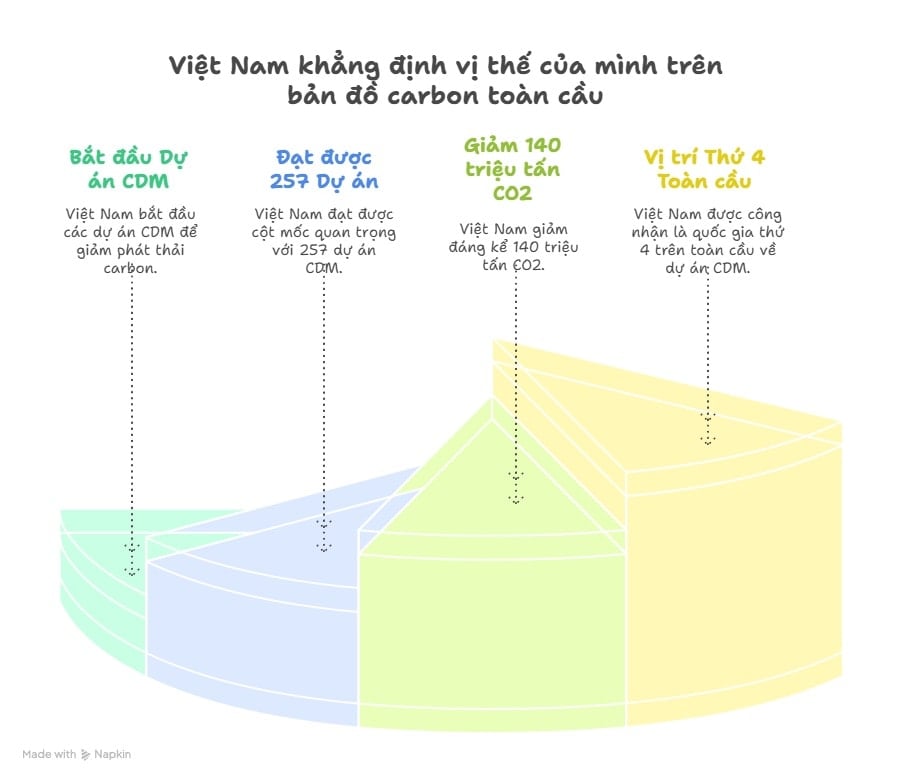 Việt Nam xếp thứ 4 trên thế giới với 257 dự án CDM, tương đương 140 triệu tấn CO2 được giảm, tính đến tháng 6.2020