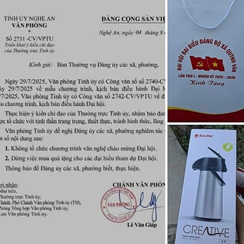  Hình ảnh văn bản của Tỉnh ủy Nghệ An và phần quà tặng các đại biểu trên mạng xã hội. Nguồn: MXH