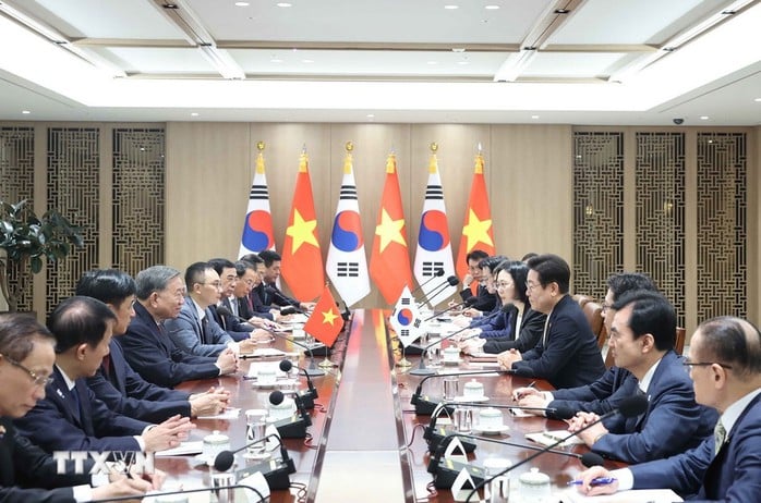  Tổng Bí thư Tô Lâm hội đàm với Tổng thống Hàn Quốc Lee Jae Myung. Ảnh: TTXVN