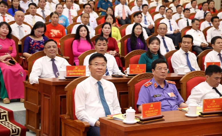 Đồng chí Lê Thành Long, Ủy viên Trung ương Đảng, Phó Thủ tướng Chính phủ dự Đại hội đại biểu Đảng bộ phường Sầm Sơn, Thanh Hóa lần thứ I, nhiệm kỳ 2025-2030 - Ảnh: VGP/Đức Tuân