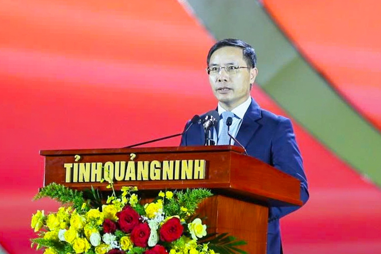 Chủ tịch UBND tỉnh Quảng Ninh Phạm Đức Ấn phát biểu tại chương trình công bố giá trị nổi bật toàn cầu Quần thể di tích và danh thắng Yên Tử - Vĩnh Nghiêm - Côn Sơn, Kiếp Bạc được UNESCO công nhận là Di sản Văn hóa thế giới - Ảnh: VGP/Nhật Bắc