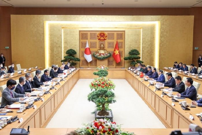 Thủ tướng Chính phủ Phạm Minh Chính đã hội đàm với Thủ tướng Kishida Fumio. Ảnh VGP/Nhật Bắc