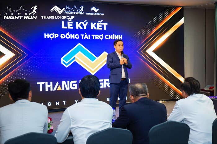 Ông Nguyễn Thanh Quyền - Tổng giám đốc Tập đoàn Bất động sản Thắng Lợi, đại diện đơn vị tài trợ phát biểu tại sự kiện.
