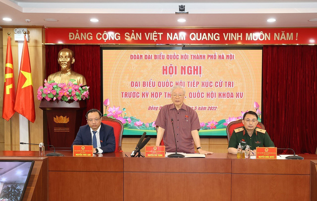 Ý kiến phát biểu của Tổng Bí thư Nguyễn Phú Trọng được kết nối trực tuyến đến 56 điểm cầu. (Ảnh: Trí Dũng/TTXVN)