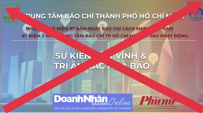 Thông tin giả mạo Trung tâm Báo chí TP Hồ Chí Minh để kêu gọi tài trợ. Ảnh: TTBC TP Hồ Chí Minh.