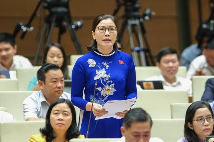 Đại biểu Nguyễn Thị Xuân phát biểu tại phiên họp. Ảnh: qdnd