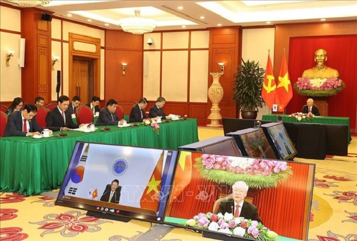 Tổng Bí thư Nguyễn Phú Trọng khẳng định, Việt Nam kiên trì đường lối đối ngoại độc lập, tự chủ, hòa bình, hữu nghị, hợp tác và phát triển - Ảnh: TTXVN
