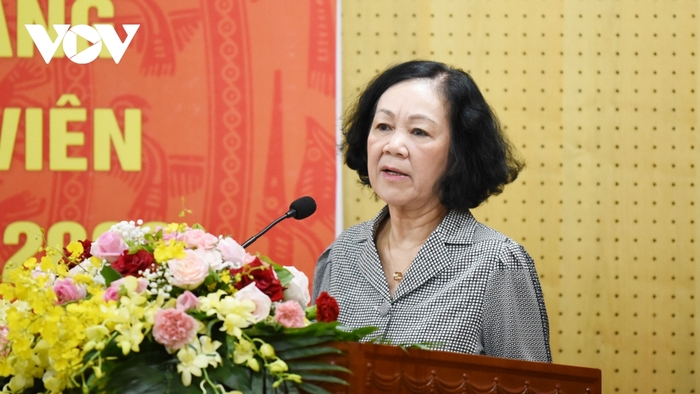 Uỷ viên Bộ Chính trị, Bí thư Trung ương Đảng, Trưởng Ban Tổ chức Trung ương Trương Thị Mai phát biểu tại hội nghị